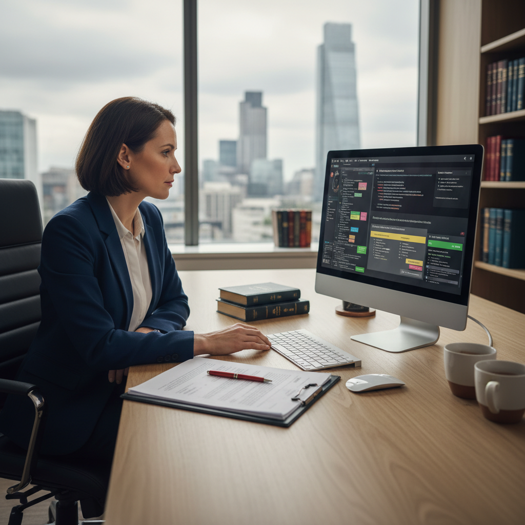 Solicitor using AI to review a contract in a UK law firm