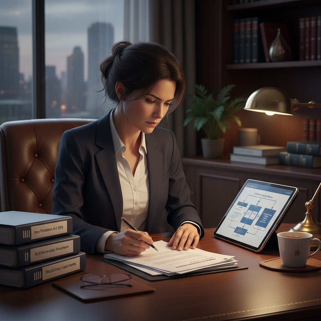 Solicitor reviewing GDPR and data privacy compliance for AI tools