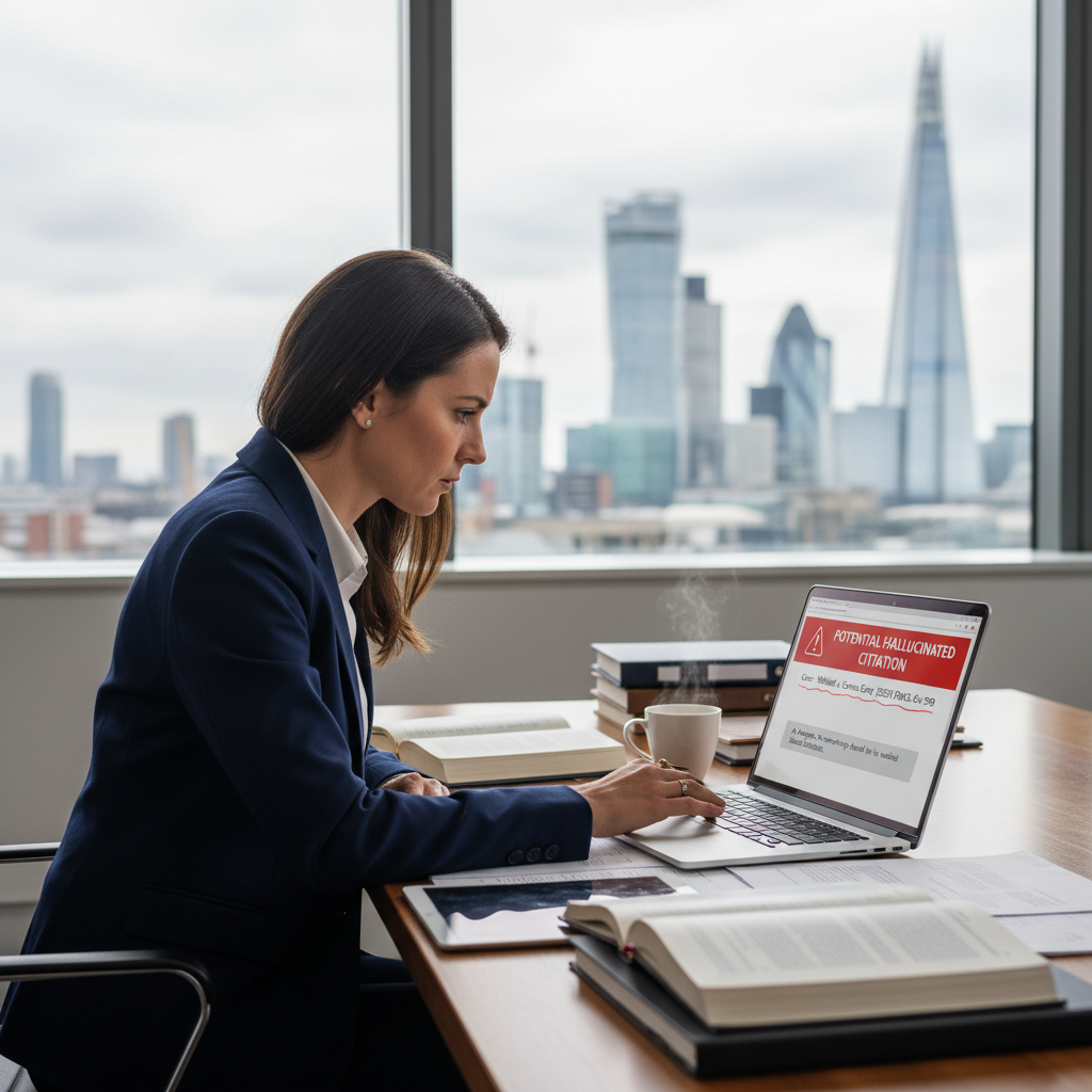 Solicitor checking AI legal research for phantom case citations
