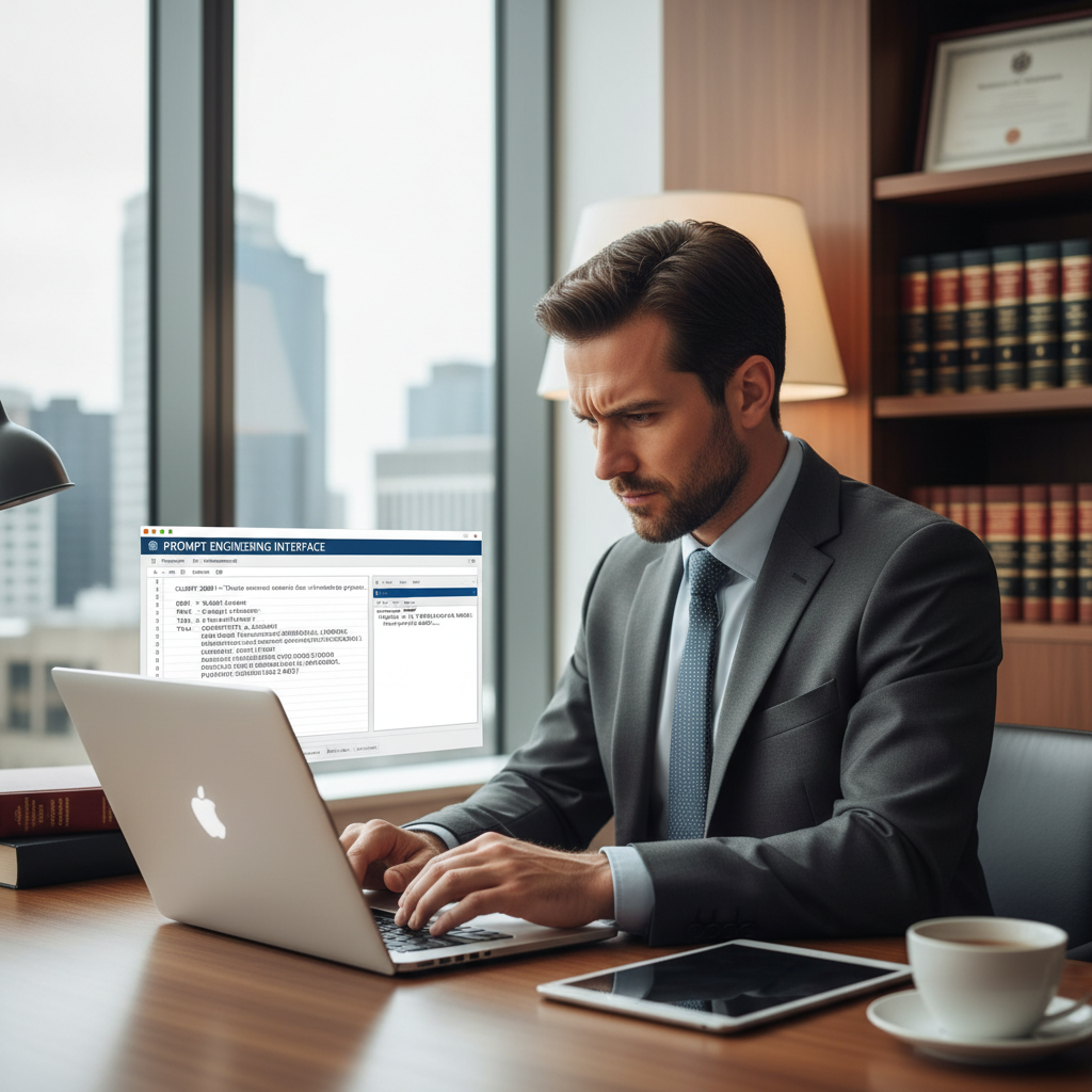 Solicitor crafting precise AI prompts for legal work