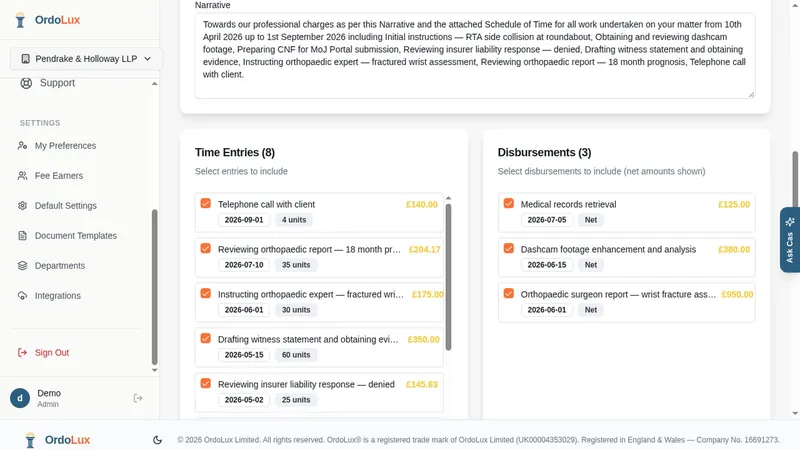 Generate a bill from time entries with a narrative