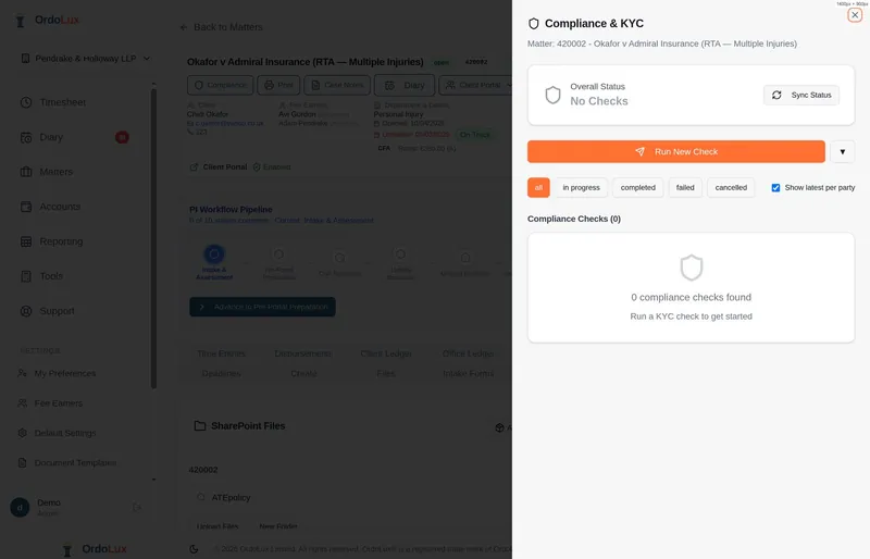 AML and identity checks on the matter compliance section