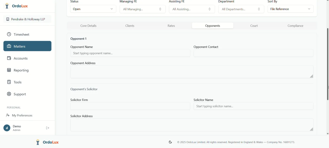 Matter creation screen